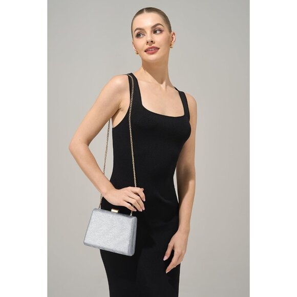 ⚡ Women's Detachable Chain Sparkly Evening Formal Parties Silver Clutch Bag - Picture 2 of 9